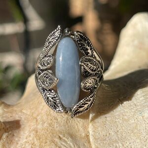 Dynamic Oval Jadeite Jade ring lavender in ornate leaf sterling